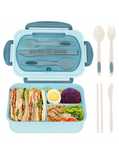 Lækagesikker Bento Madkasse 1200 ml til Voksne med Bestik og 3 Rum