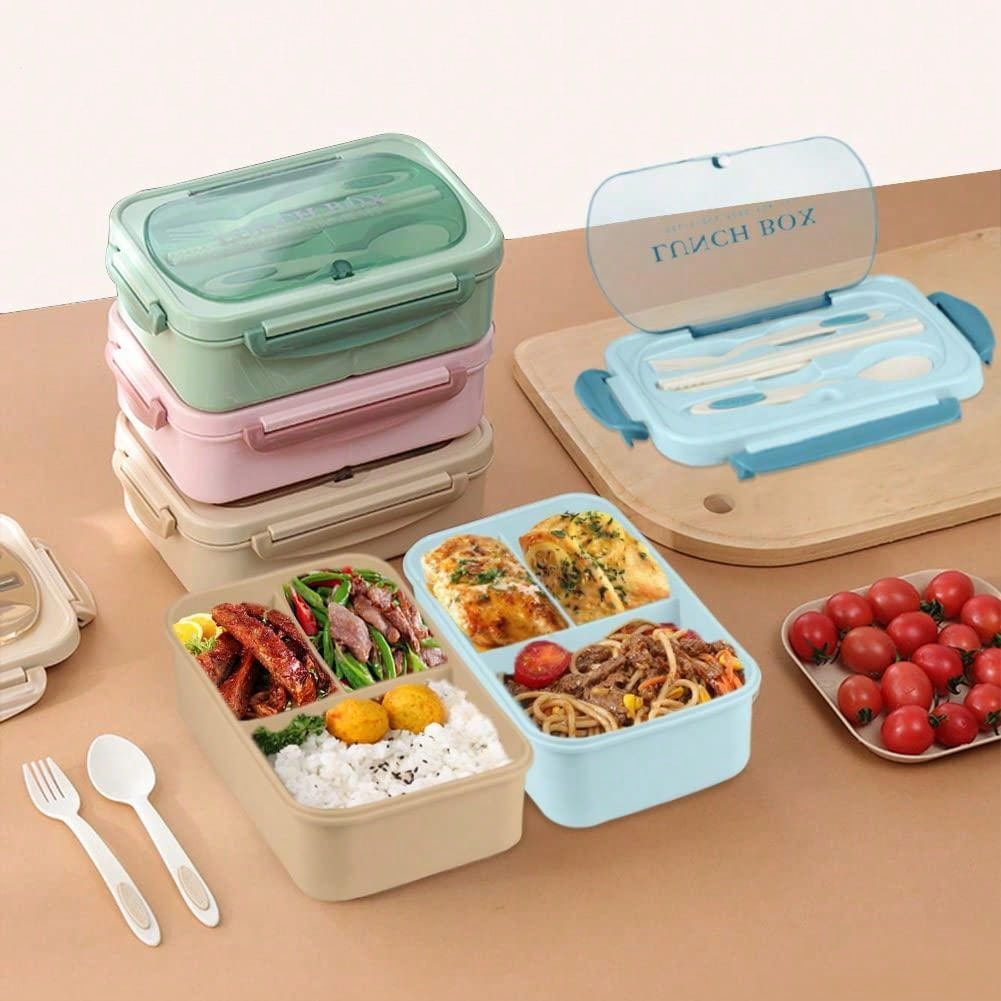 Lækagesikker Bento Madkasse 1200 ml til Voksne med Bestik og 3 Rum