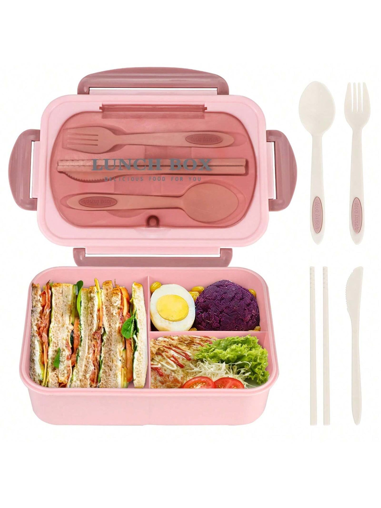 Lækagesikker Bento Madkasse 1200 ml til Voksne med Bestik og 3 Rum