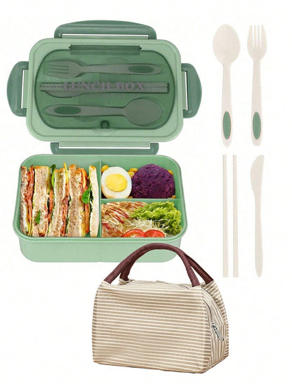 Lækagesikker Bento Madkasse 1200 ml til Voksne med Bestik og 3 Rum