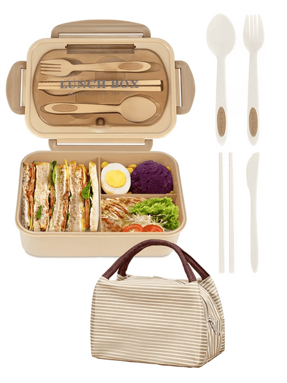 Lækagesikker Bento Madkasse 1200 ml til Voksne med Bestik og 3 Rum