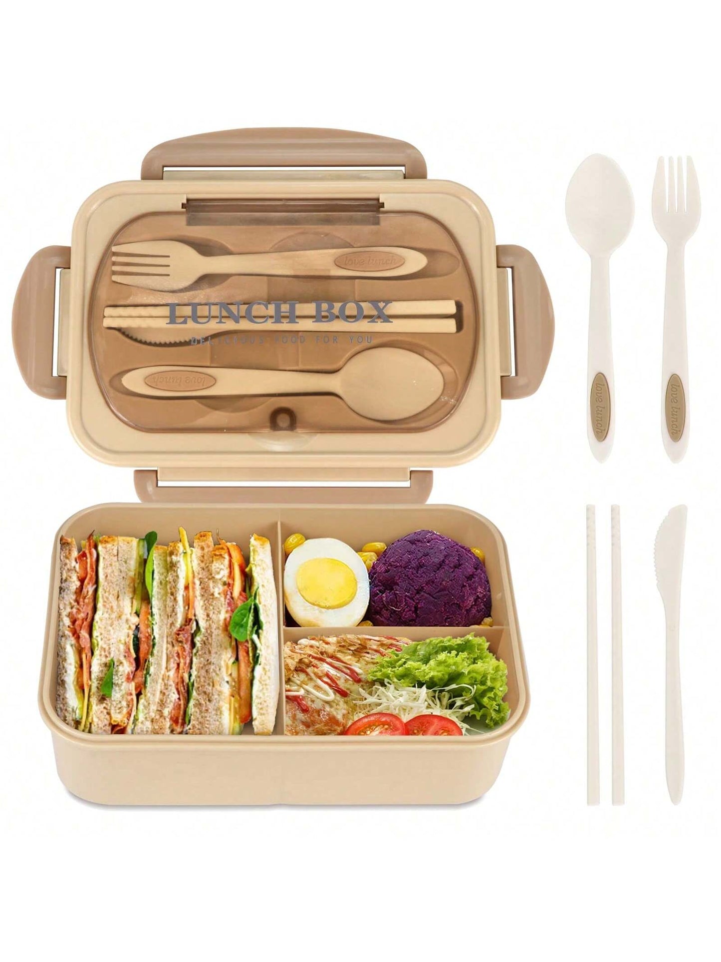 Lækagesikker Bento Madkasse 1200 ml til Voksne med Bestik og 3 Rum
