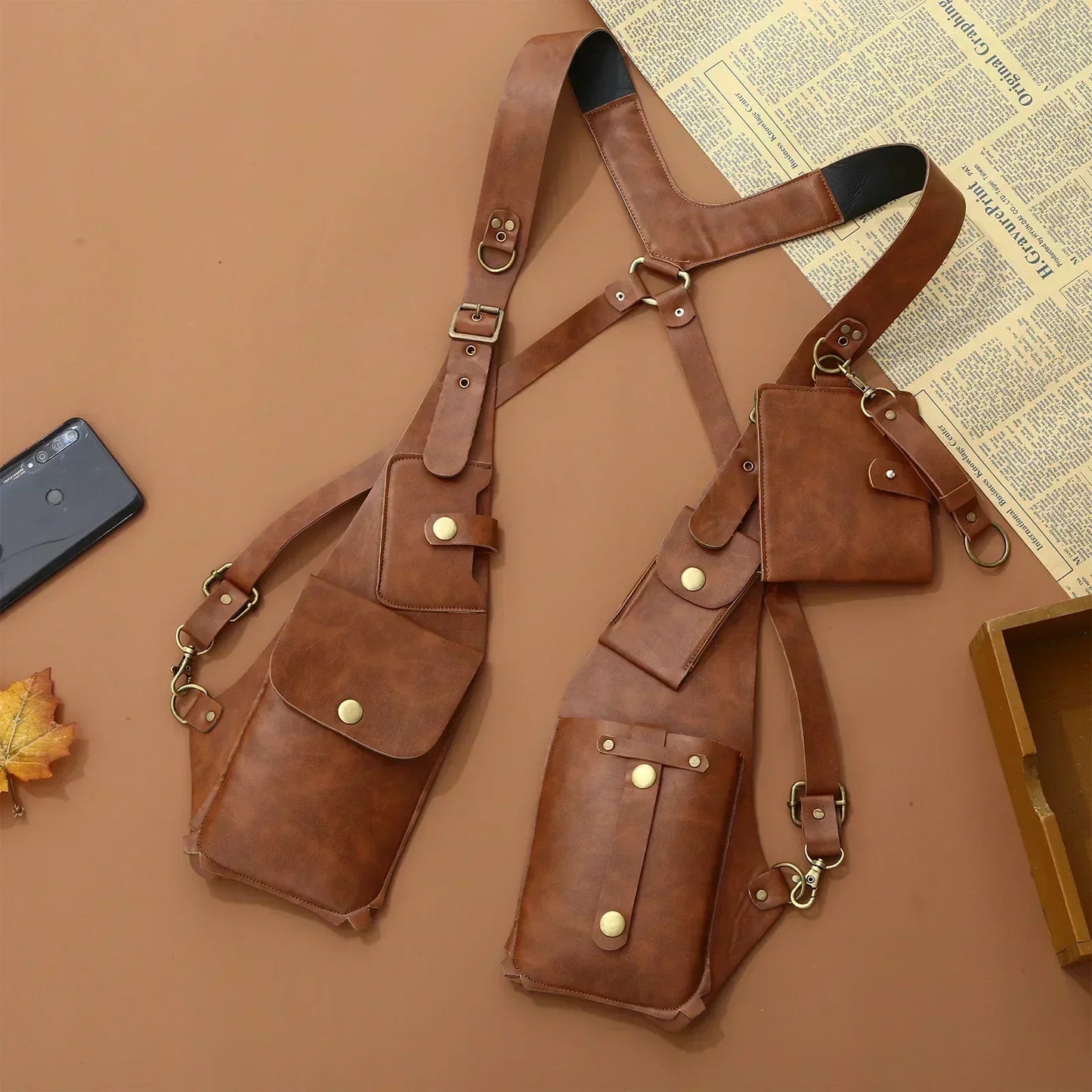 Læder Skulderhylster med Tyverisikring – Sikker Crossbody Harness Taske
