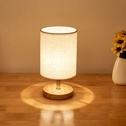 LinenWood Minimalistisk Bordlampe med Træfod og Lampeskærm i Hør