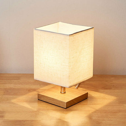 LinenWood Minimalistisk Bordlampe med Træfod og Lampeskærm i Hør