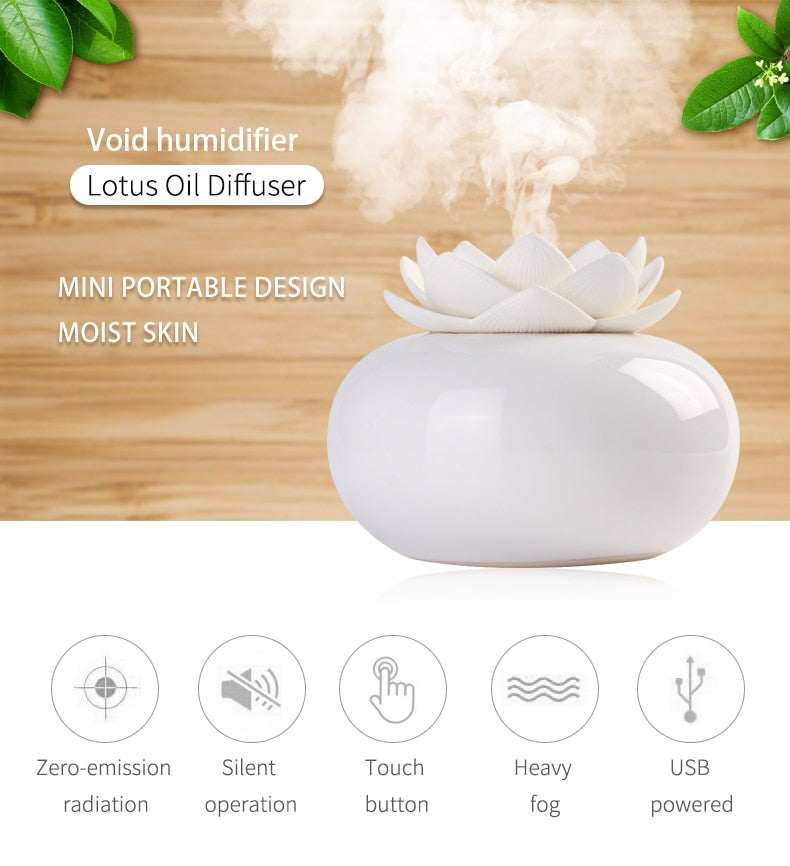 Lotiscent Keramisk Lotus Aroma Diffuser og Luftfugter med Duftolie