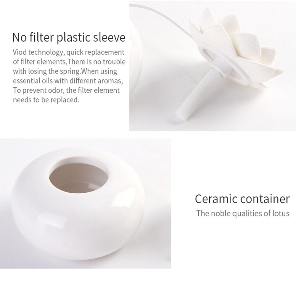 Lotiscent Keramisk Lotus Aroma Diffuser og Luftfugter med Duftolie