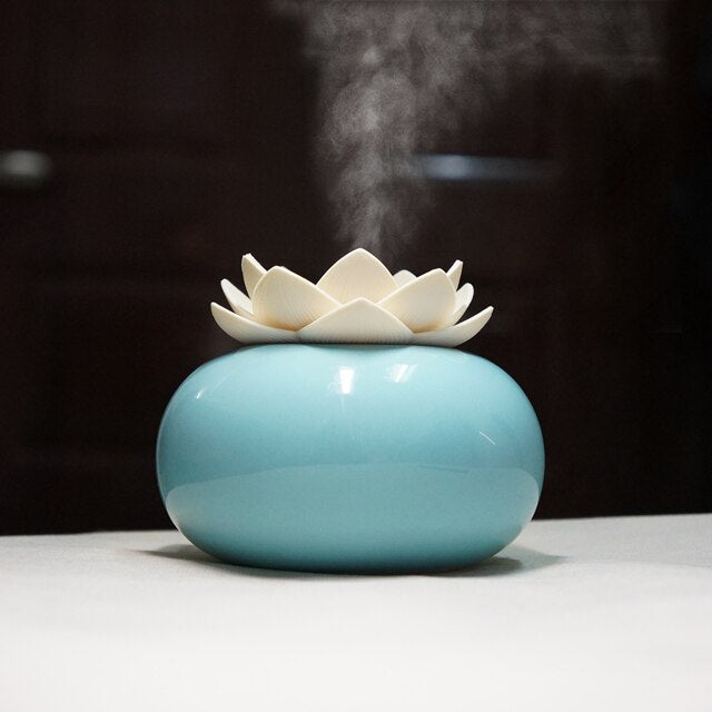Lotiscent Keramisk Lotus Aroma Diffuser og Luftfugter med Duftolie