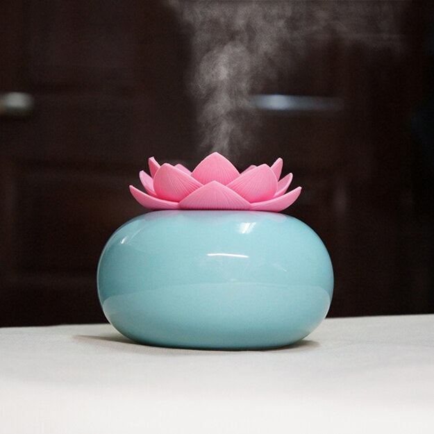 Lotiscent Keramisk Lotus Aroma Diffuser og Luftfugter med Duftolie