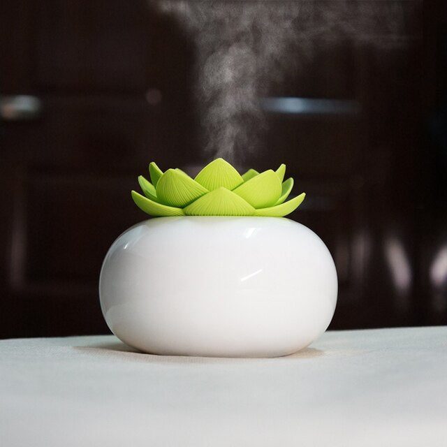 Lotiscent Keramisk Lotus Aroma Diffuser og Luftfugter med Duftolie