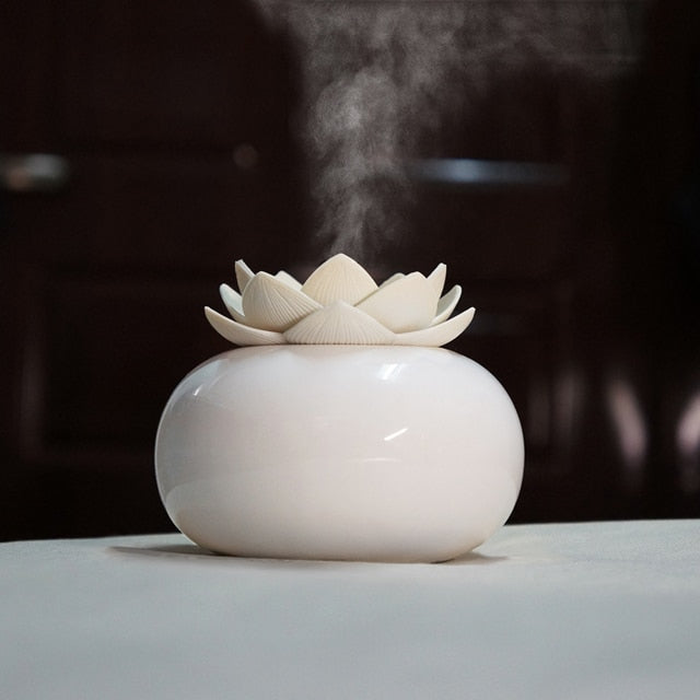 Lotiscent Keramisk Lotus Aroma Diffuser og Luftfugter med Duftolie