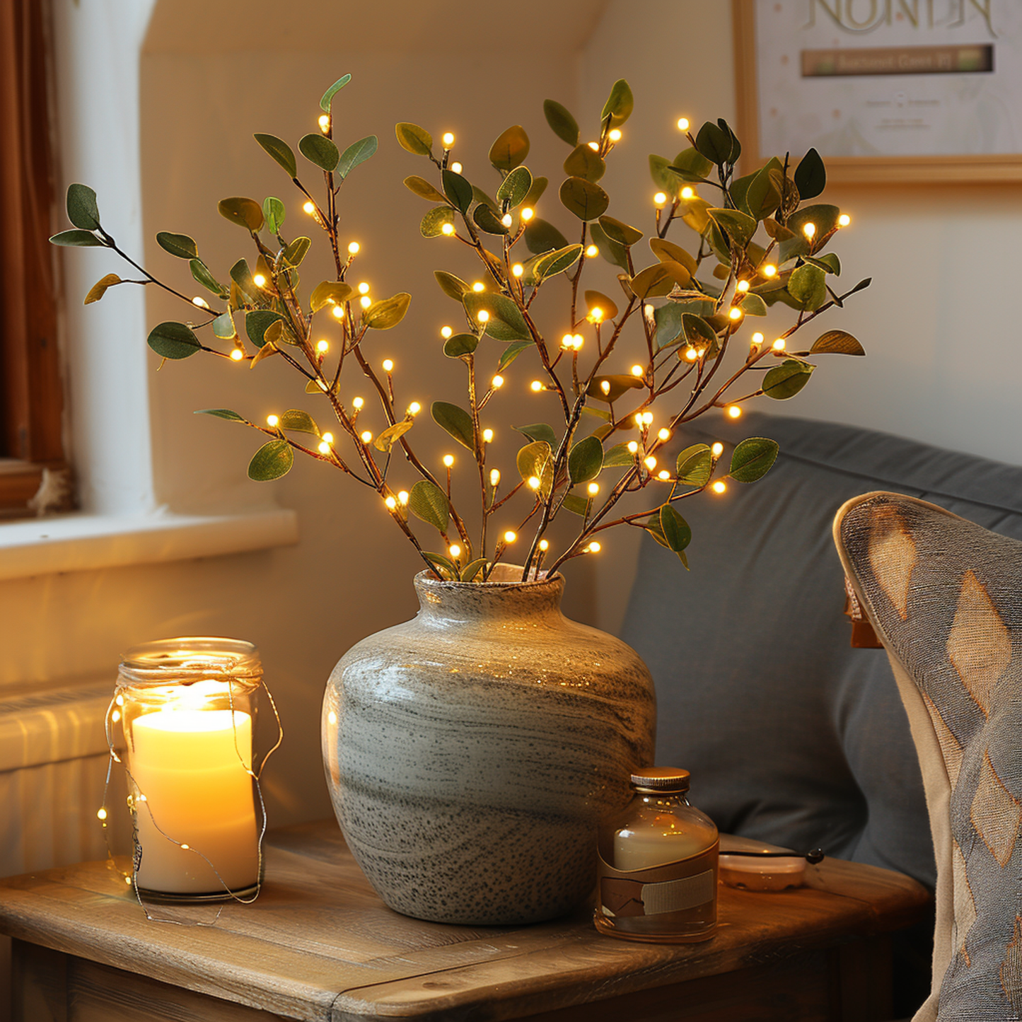 LumiVista LED Lysegren med Olivengrene 70 cm Varm Hvid Dekorationsbelysning