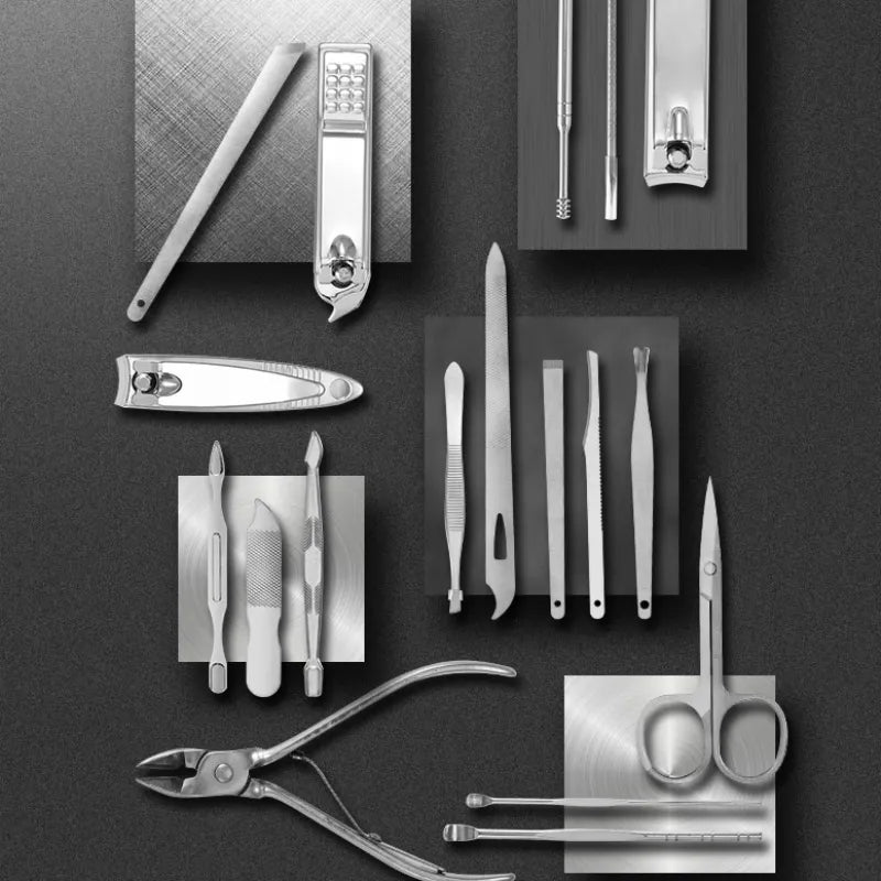 LuxeTools 19-delt manicure- og pedicuresæt i rustfrit stål med rejsetaske