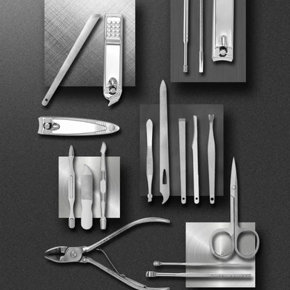 LuxeTools 19-delt manicure- og pedicuresæt i rustfrit stål med rejsetaske