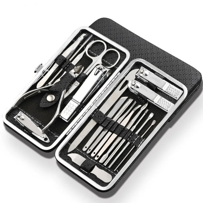 LuxeTools 19-delt manicure- og pedicuresæt i rustfrit stål med rejsetaske