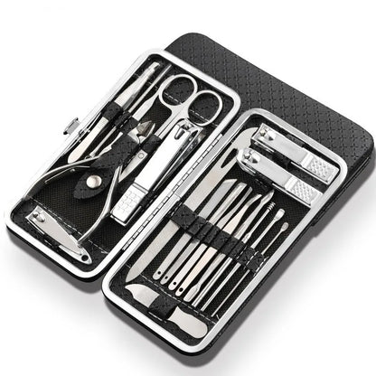 LuxeTools 19-delt manicure- og pedicuresæt i rustfrit stål med rejsetaske