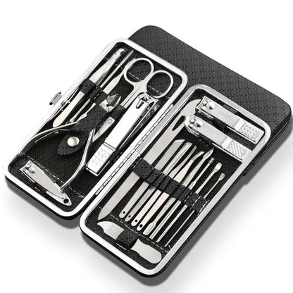 LuxeTools 19-delt manicure- og pedicuresæt i rustfrit stål med rejsetaske