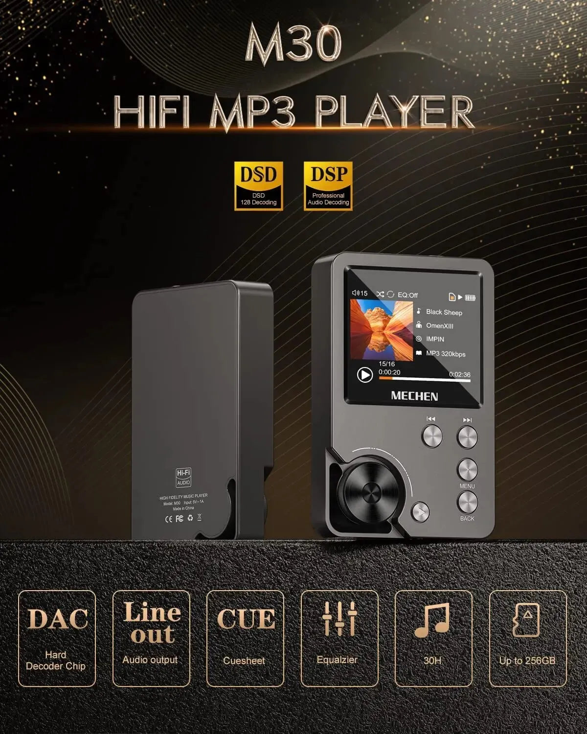 MECHEN-M30 HiFi MP3-afspiller med 64 GB Hukommelseskort og Lossless Lyd