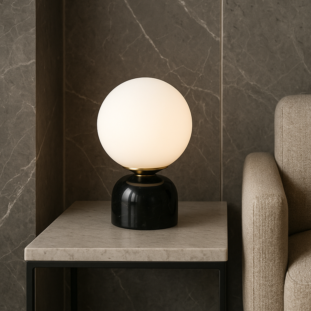 Marnor Marmor Bordlampe med Glasskærm og Minimalistisk Design
