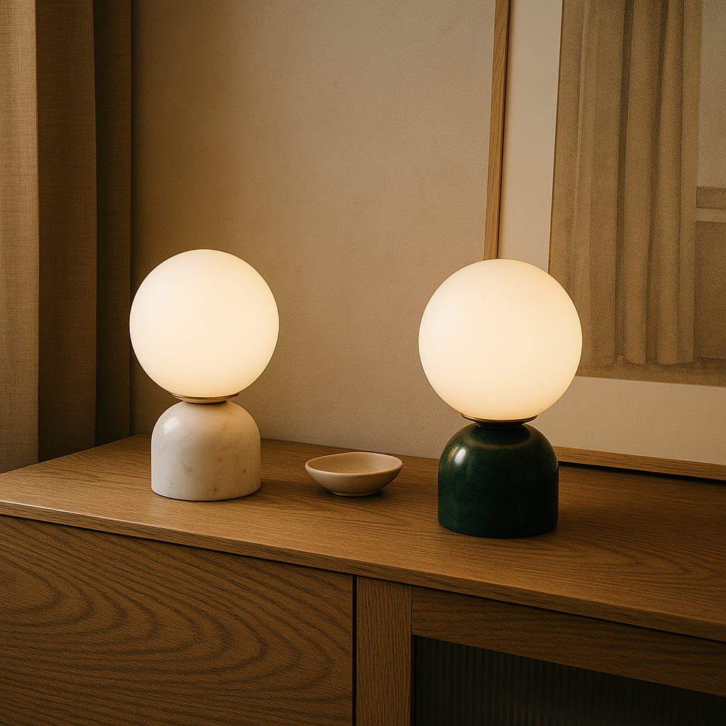 Marnor Marmor Bordlampe med Glasskærm og Minimalistisk Design