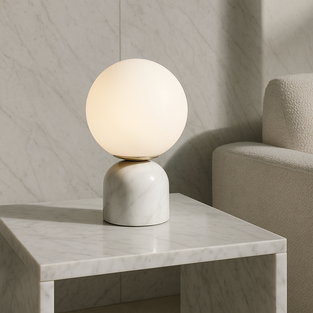 Marnor Marmor Bordlampe med Glasskærm og Minimalistisk Design