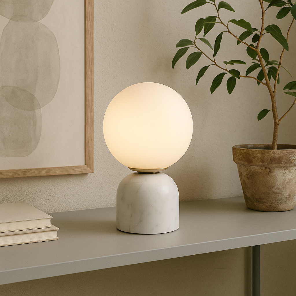 Marnor Marmor Bordlampe med Glasskærm og Minimalistisk Design