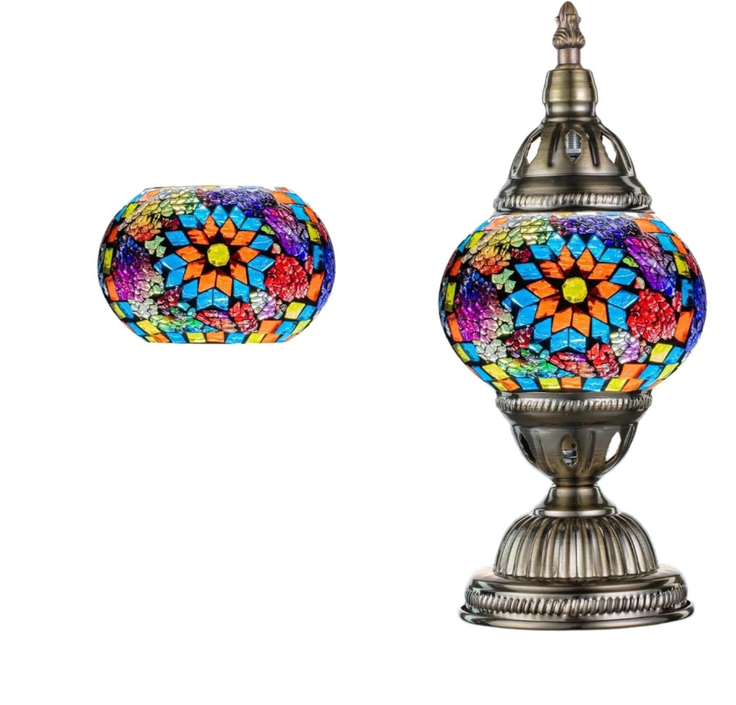 Marrakech Bordlampe med Mosaikglas og Håndlavet Bronzefod
