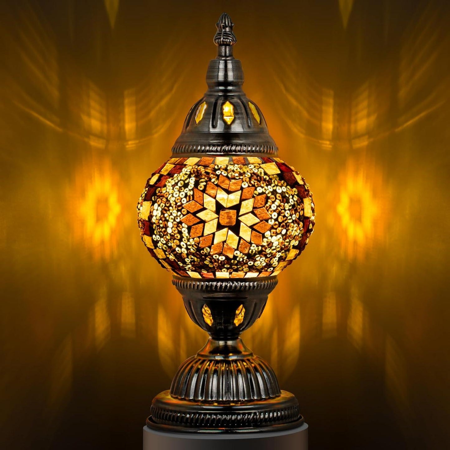 Marrakech Bordlampe med Mosaikglas og Håndlavet Bronzefod