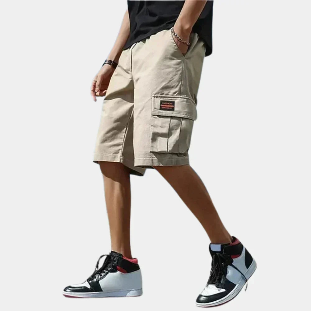 Herre Cargo Shorts i 100 Procent Bomuld med Løs Pasform og Flere Lommer