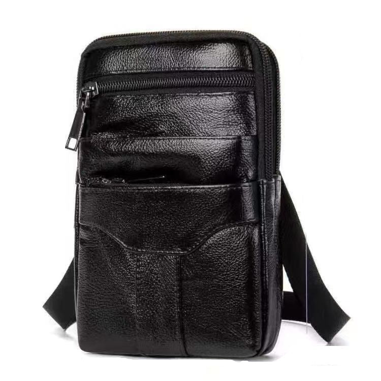 Herre Bæltetaske i Ægte Læder Crossbody Mobiltaske med Flere Lynlåsrum