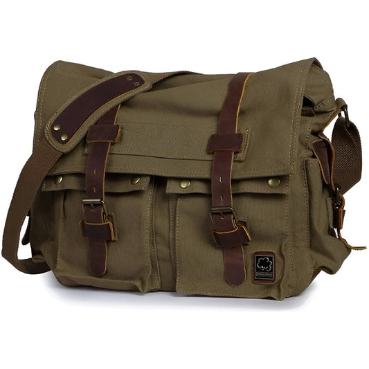 Michael vintage messengerbag i canvas til mænd med læderdetaljer