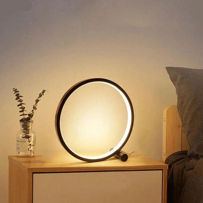 Minimalistisk LED Ring Bordlampe med Touchdæmper og Varmt Lys