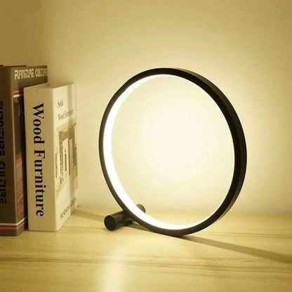 Minimalistisk LED Ring Bordlampe med Touchdæmper og Varmt Lys