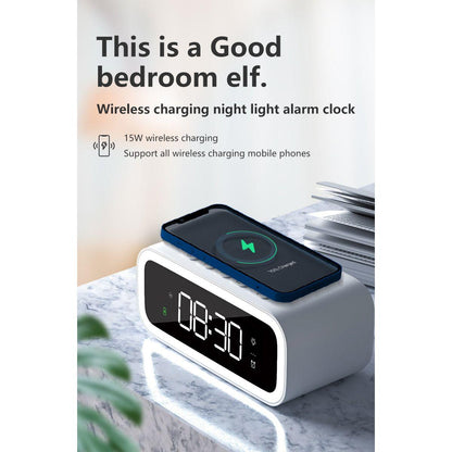 MultiTime Digital Vækkeur med Trådløs Opladning – LED Sengebordsur