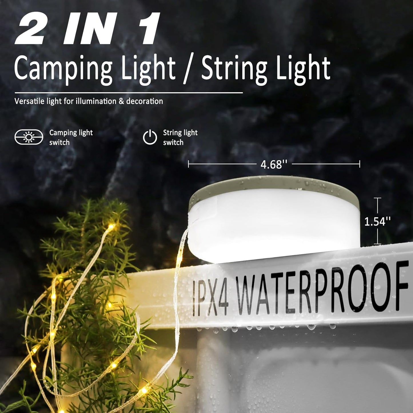 Portable LED Lyskæde til Camping, USB-genopladelig, Vandtæt 10 m