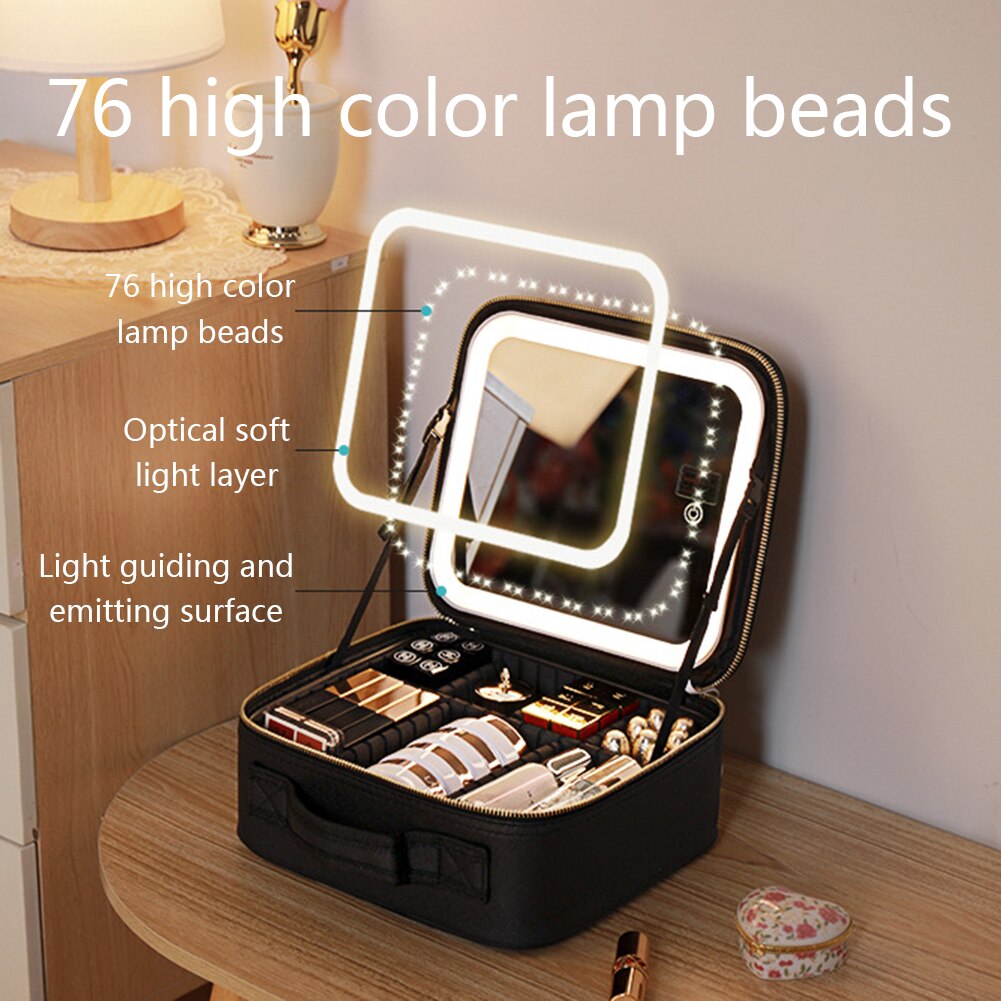 Rejse Makeupkuffert med LED-Spejl og Justerbar Belysning