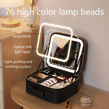 Rejse Makeupkuffert med LED-Spejl og Justerbar Belysning