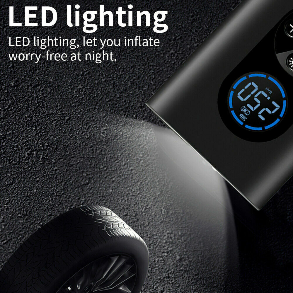 QuickAir Elektrisk Dækpumpe med Digitalt Display, Trådløs Luftkompressor