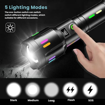 Genopladelig LED Lommelygte 9000 Lumen med Justerbar Lysstråle
