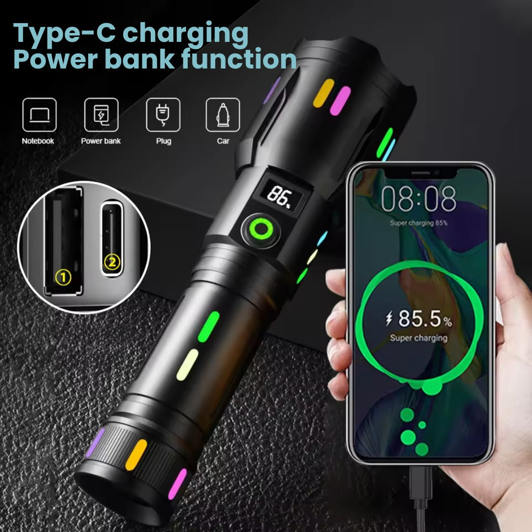 Genopladelig LED Lommelygte 9000 Lumen med Justerbar Lysstråle