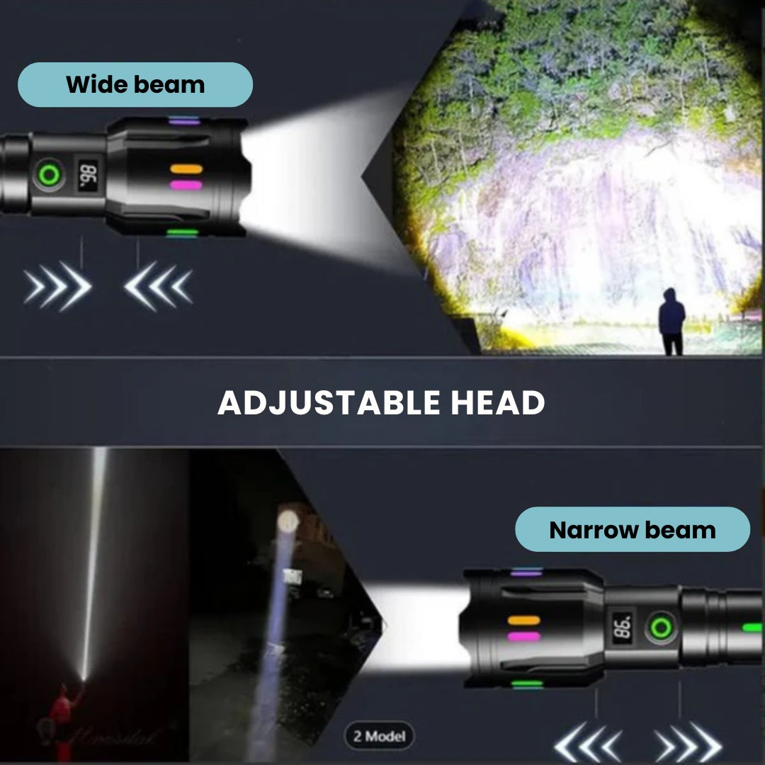 Genopladelig LED Lommelygte 9000 Lumen med Justerbar Lysstråle