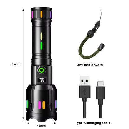 Genopladelig LED Lommelygte 9000 Lumen med Justerbar Lysstråle