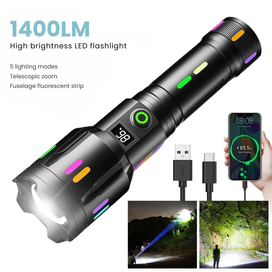 Genopladelig LED Lommelygte 9000 Lumen med Justerbar Lysstråle