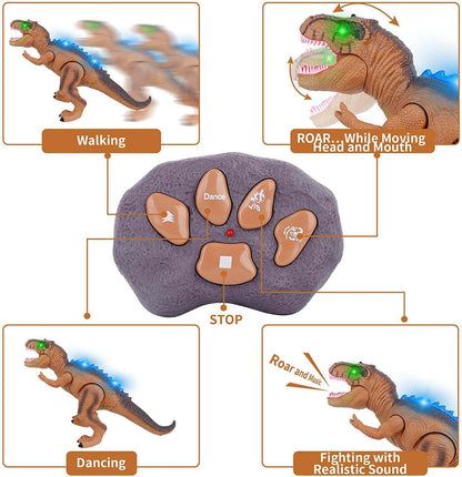 Fjernstyret T-Rex dinosaurlegetøj med LED-lys og brølende lyde