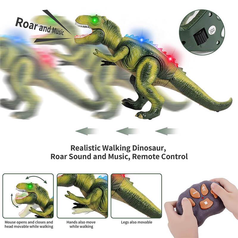 Fjernstyret T-Rex dinosaurlegetøj med LED-lys og brølende lyde