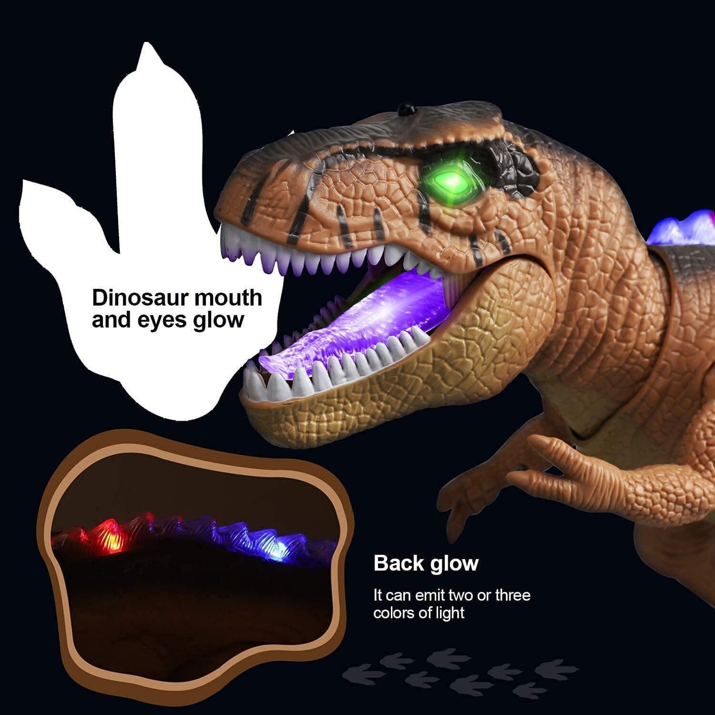 Fjernstyret T-Rex dinosaurlegetøj med LED-lys og brølende lyde