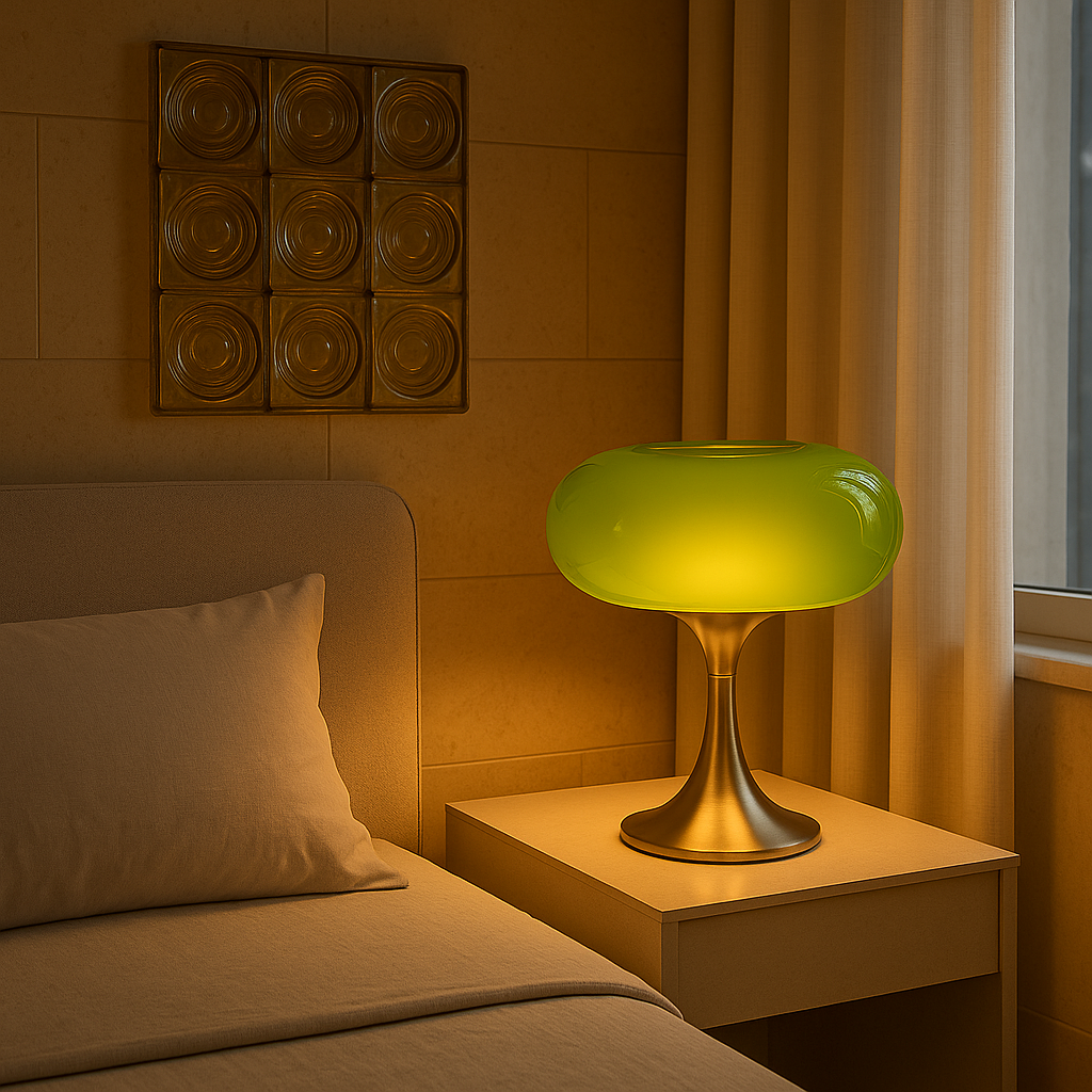 RetroGlow Bauhaus Bordlampe i Glas med Varm Stemningsbelysning