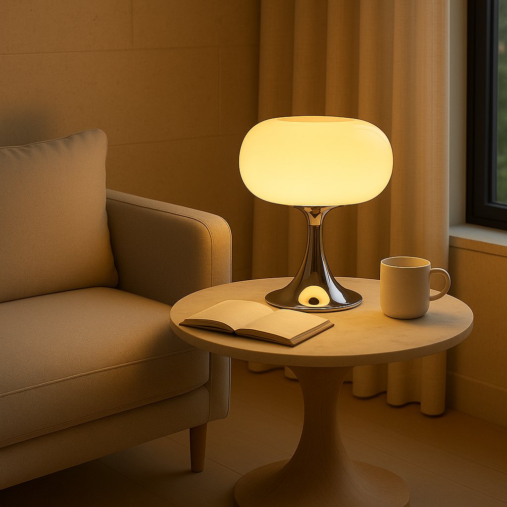 RetroGlow Bauhaus Bordlampe i Glas med Varm Stemningsbelysning