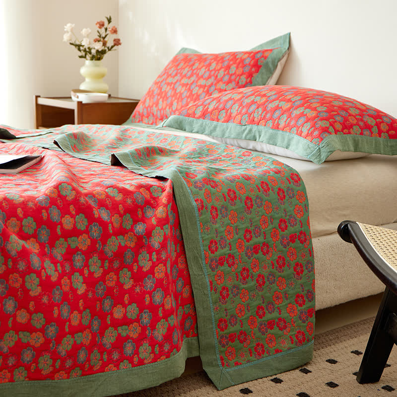 Vendbart Quiltet Plaid i 100 % Bomuld til Sofa og Seng i Rustik Stil