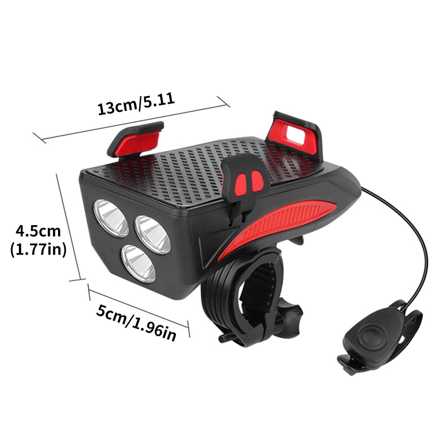 RideLight 4-i-1 Cykellygte med Mobilholder, Powerbank og Horn